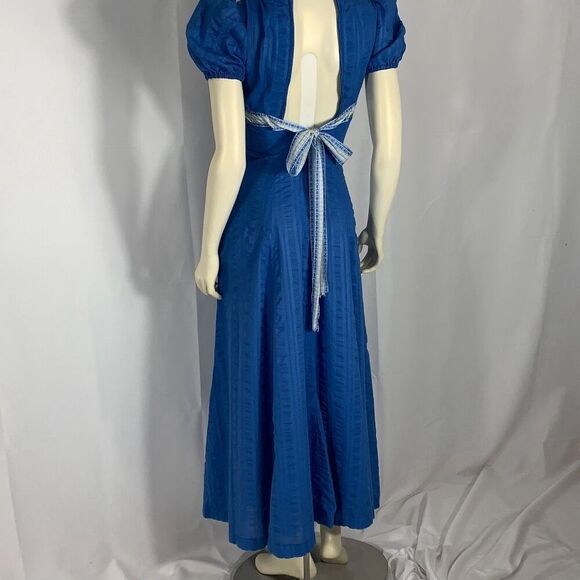 Vintage Blue Regency Handmade Puff Sleeve Empire Waist Maxi Dress Size XS - Picture 8 of 16